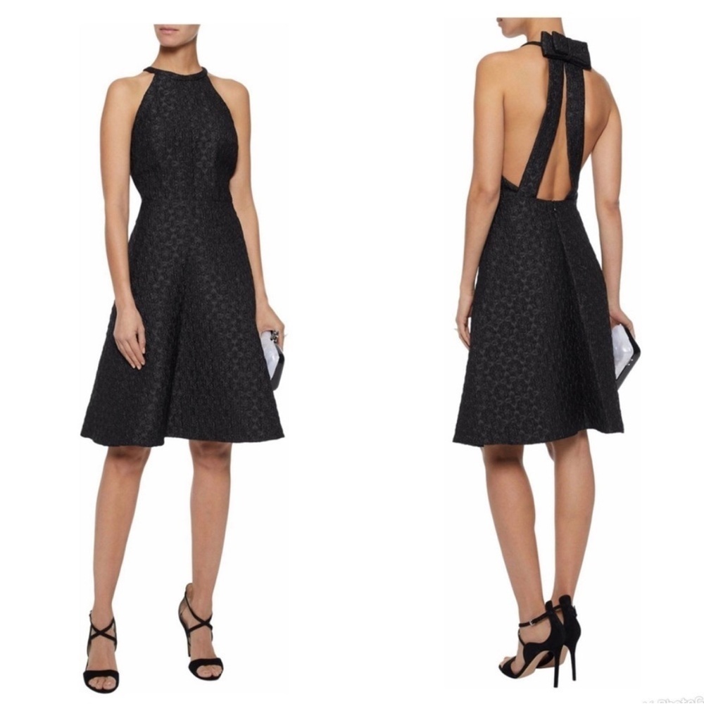 Badgley‎ Mischka Black Jacquard Bow Cocktail Dress